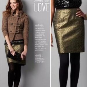LOFT Gold Metallic Geometric Print Pencil Skirt Size 6 NWT